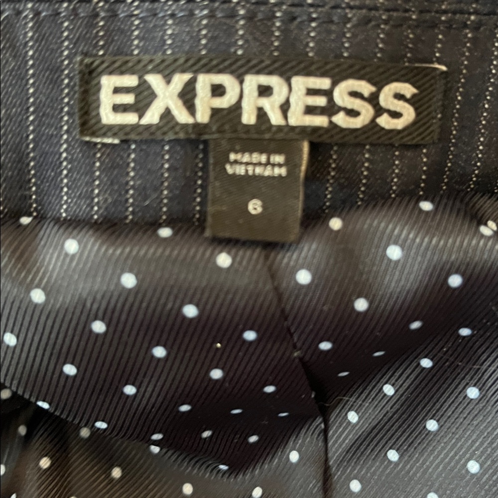 Express Blue & White Fitted Pinstripe Blazer w/pouf shoulders gold button Size 6 - Picture 10 of 13